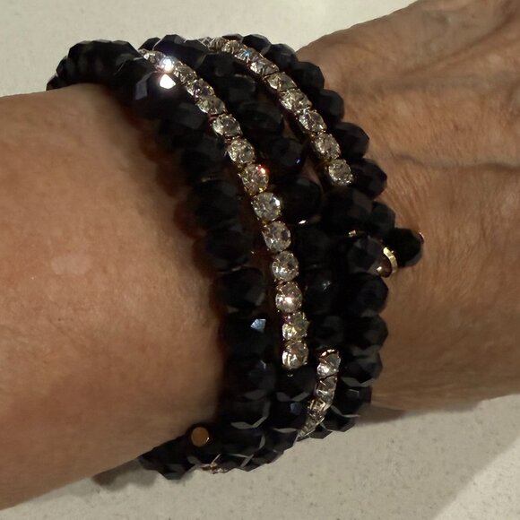 Chunky Memory Wire Bead and Rhinestone Bracelet - Picture 4 of 8